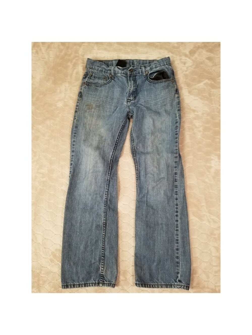 Helix Jeans Women's 30x28* (Tag Size 18) Slim Boot Medium Wash Jeans Stains Look
